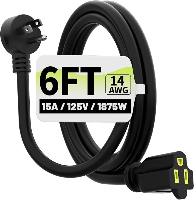 Vockjour 6 FT Black Low Profile Flat Plug 14 Gauge Heavy Duty Extension Cord by Vockjour