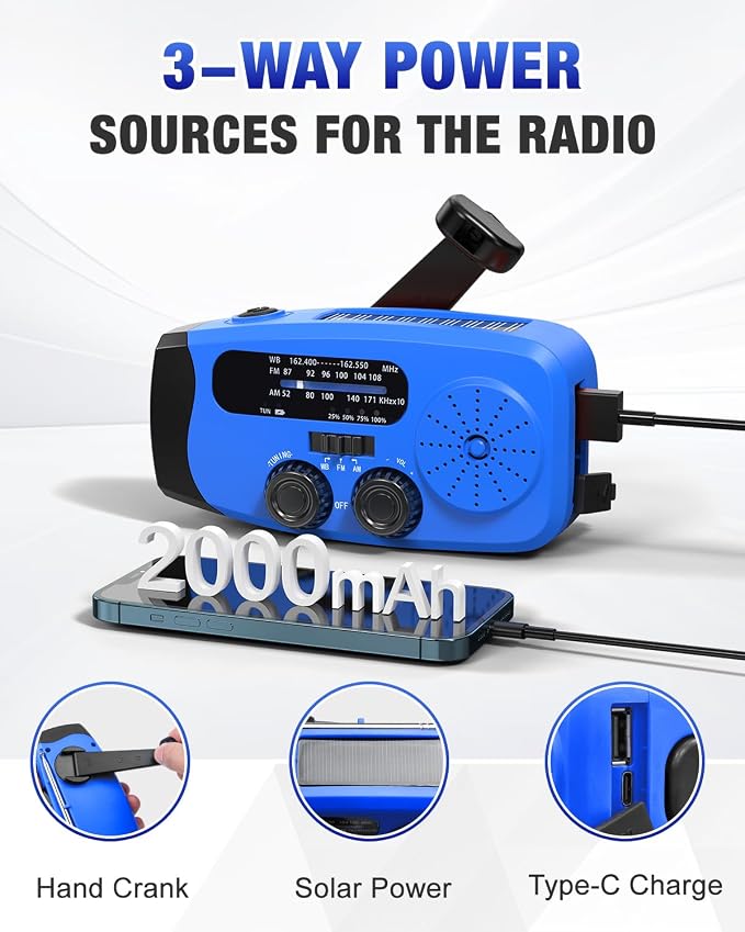 Emergency Hand Crank Radio Emgykit - 2000mAh/7400mWh AM/FM/NOAA Solar Hand - Image 6