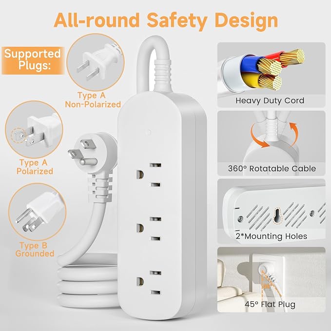 Outdoor Power Strip Weatherproof 3 FT Extension Cord Waterproof Surge Protector - Image 8