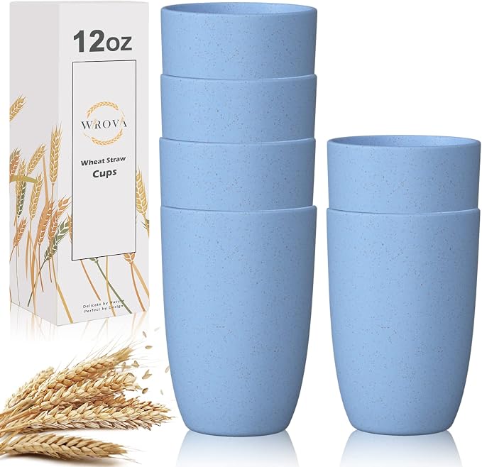 Wheat Straw Cups 6 PCS Good Alternative to Plastic Reusable Cups 12 oz by WROVA