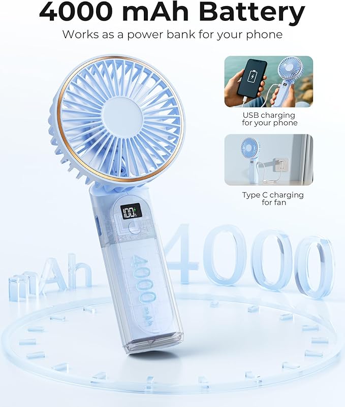 TUNISE Portable Handheld Fan, Portable Fan Rechargeable, 180° Adjustable - Image 4