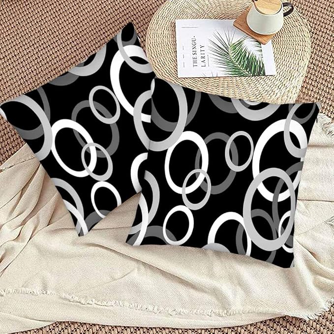 Abstract Geometric Circle 18 X 18 Pillow Covers Black White Decor Artwork Set - Image 3