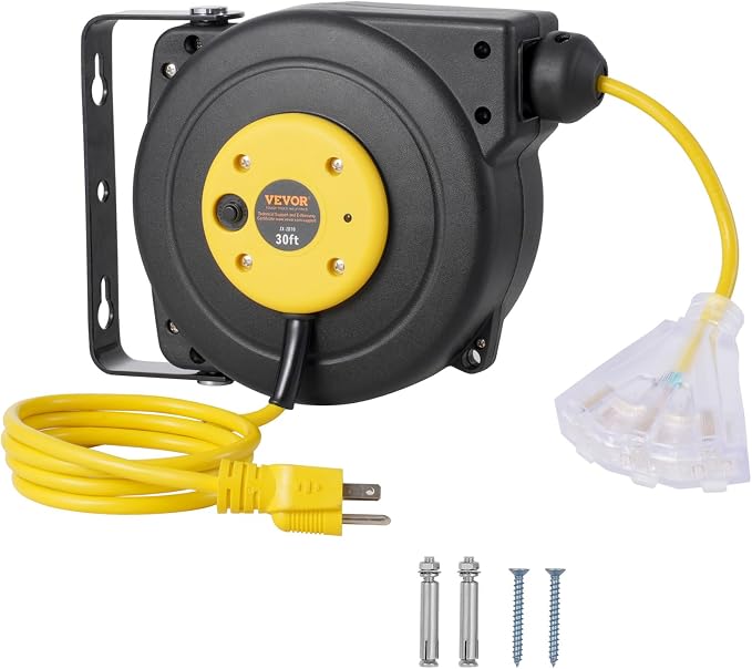 VEVOR Retractable Extension Cord Reel, 30 FT, Heavy Duty 16AWG/3C SJTOW - Image 9