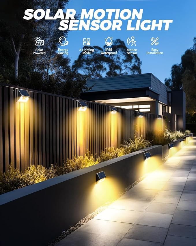 Vighep 4 Pack Solar Fence Lights, Waterproof Motion Sensor Deck Outdoor - Image 2