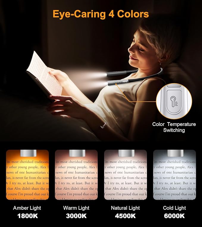 Gritin Book Light, Eye Caring 4-Color & 5-Brightness Neck Light Reading Light- - Image 3