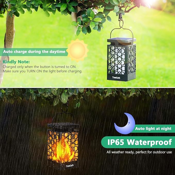 TomCare Solar Lanterns Outdoor Upgraded Flickering Flame Waterproof Hanging - Image 5