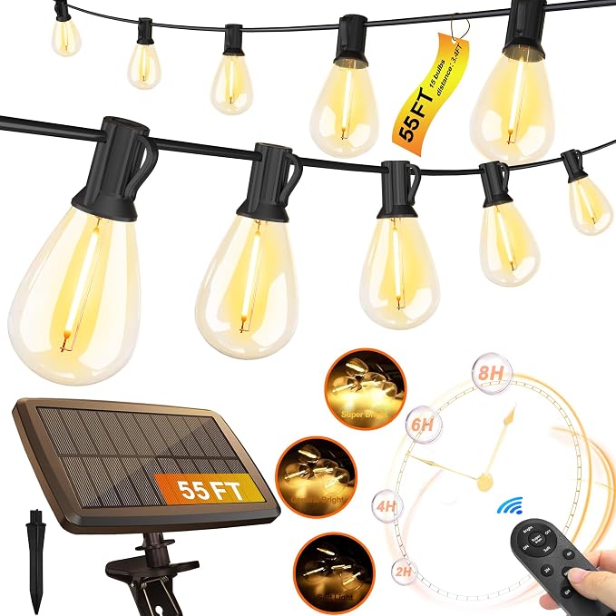 Stright 55FT Solar String Lights Outside Remote Control by Stright