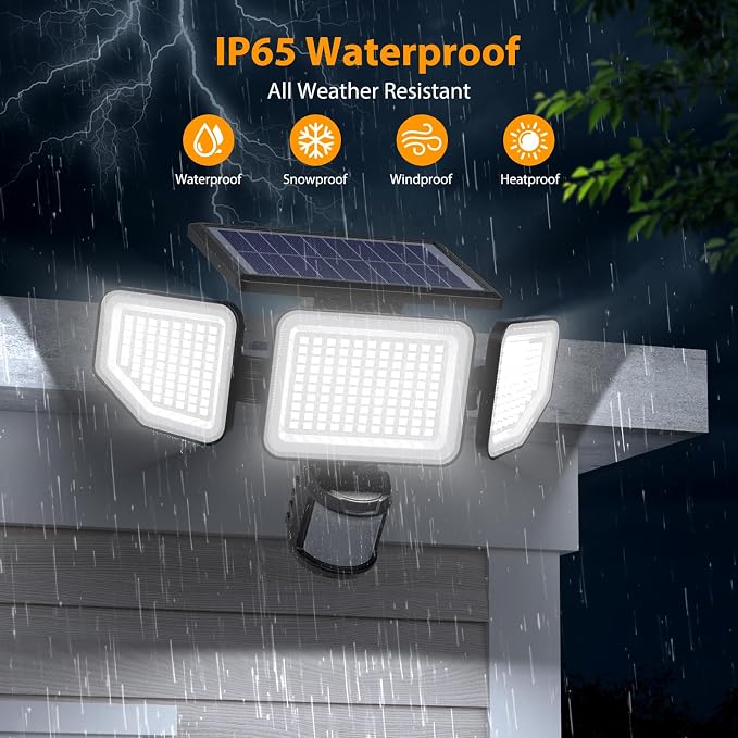 Onforu 4500LM Solar Lights Outdoor, 3 Heads Security Lights - Image 5