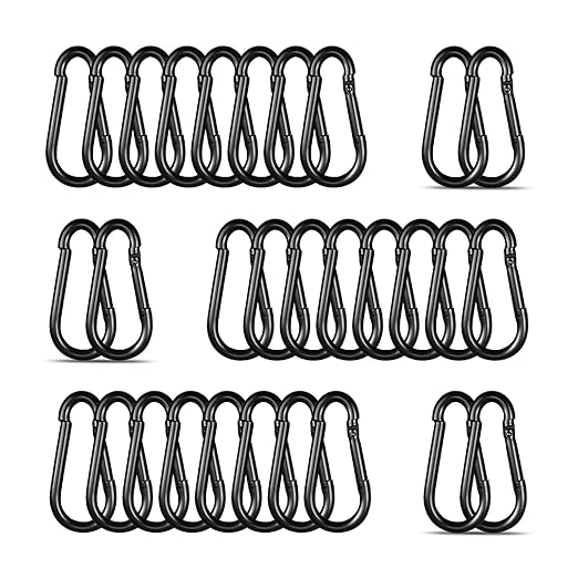 Black Carabiner, Heavy Duty Galvanized Steel Spring Snap Hook Carabiner Clips by High-PQ