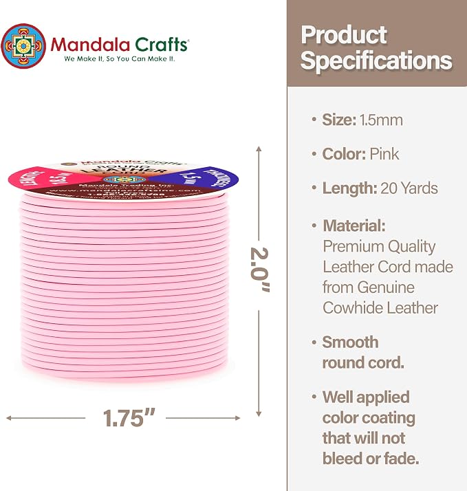 Mandala Crafts Round Genuine Pink Leather Cord - Image 4