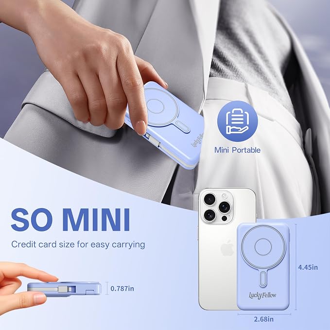 Magnetic Portable Charger Built-in Cables, 10000mAh Fast Charging Wireless - Image 4