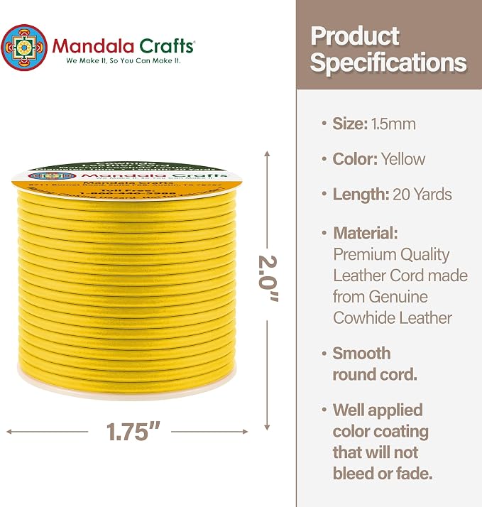 Mandala Crafts Round Genuine Yellow Leather Cord - Image 4