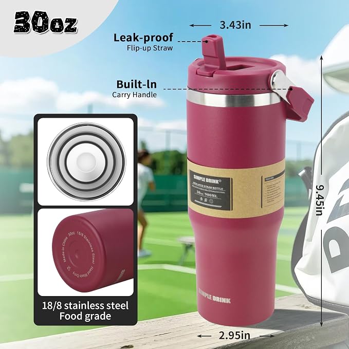 30oz Flip Straw Insulated Water Bottle - Image 2