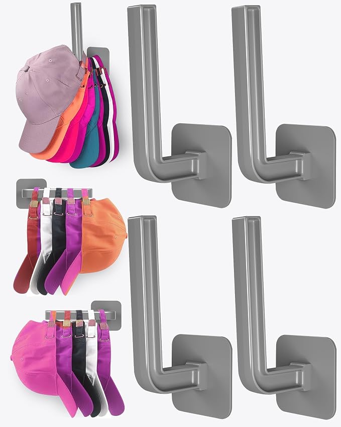 Hat Rack for Hat Storage, Strong Adhesive Hat Hooks for Wall, Hat Organizer for by Sunfanie