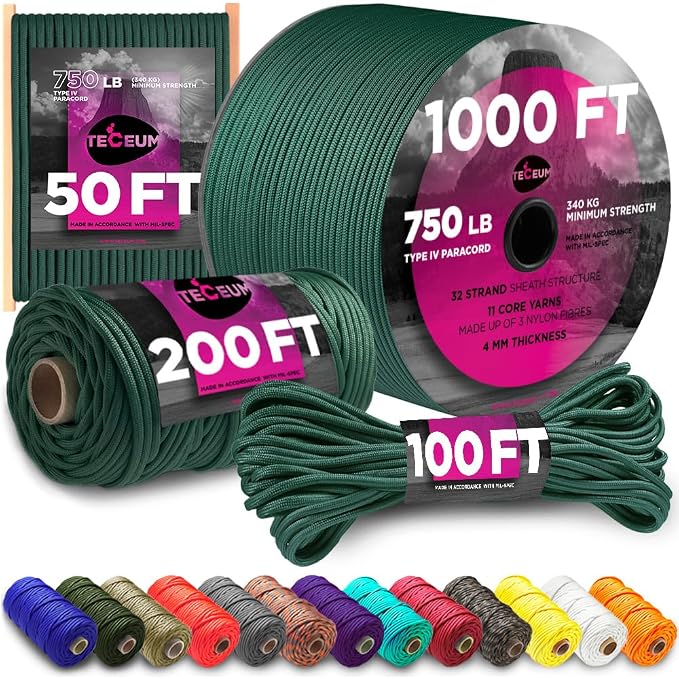 TECEUM 5/32" Paracord Rope 1000 – 1000ft / 200ft / 100ft / 50ft – Tactical by TECEUM