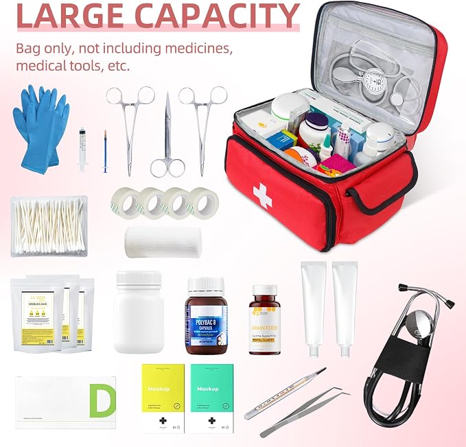 ALSLEA First Aid Bag Empty First Aid Kit Storage Box 12" x 9" x 7" Medical Bag - Image 4