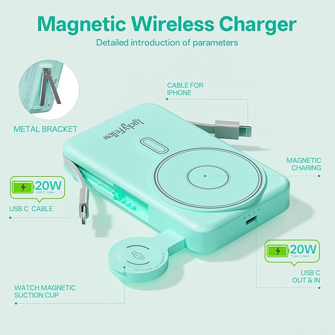 Magnetic Portable Charger Built-in Cables, 10000mAh Fast Charging Wireless - Image 6