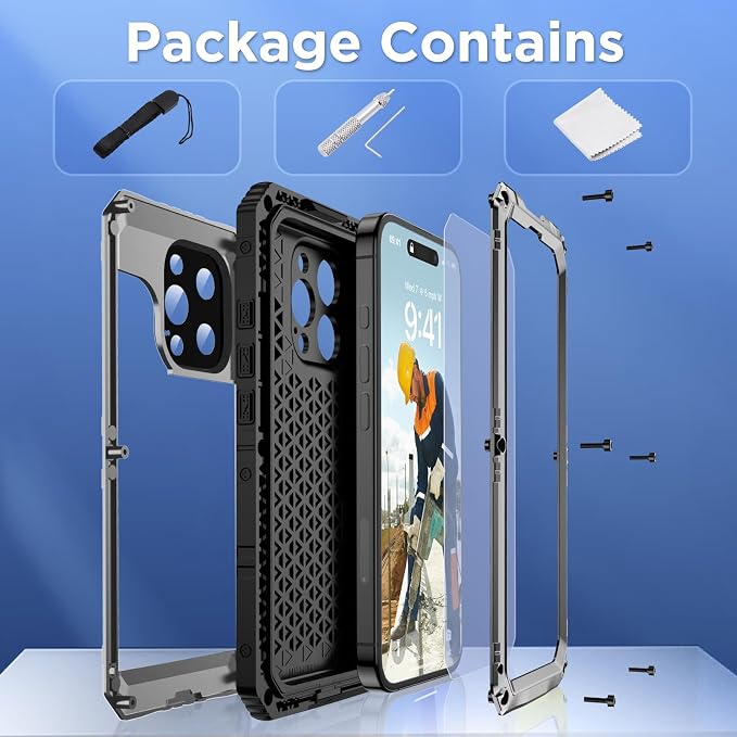 Mitywah Waterproof Case for iPhone 16 Pro Max, Heavy Duty Metal Cover - Image 7