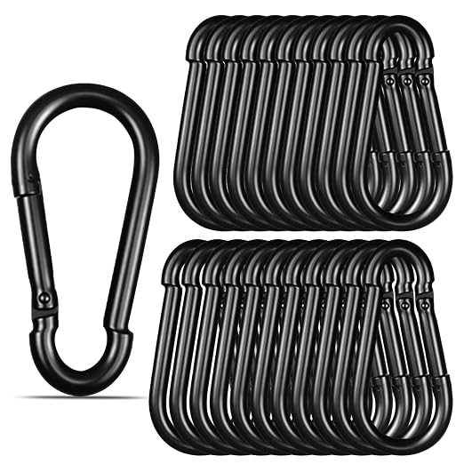 Black Carabiner, Heavy Duty Galvanized Steel Spring Snap Hook Carabiner Clips by High-PQ