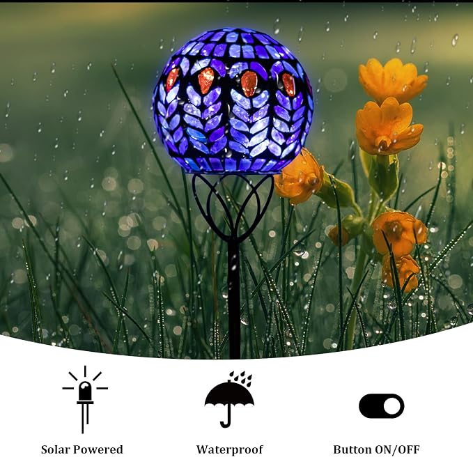 VCUTEKA Solar Lights Outdoor Garden Decor Mosaic Solar Garden Lights Waterproof - Image 4