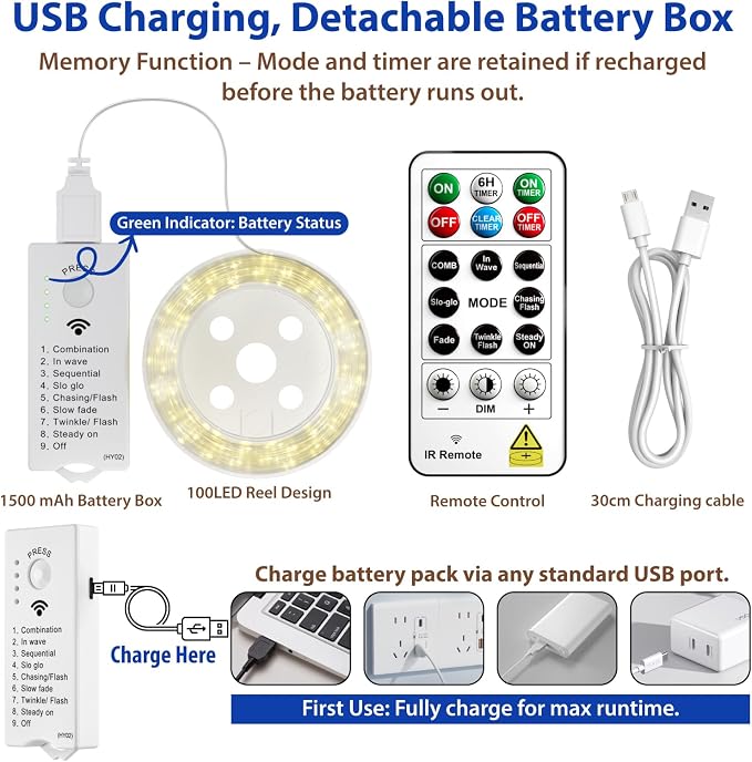 HXWEIYE Rechargeable Fairy Lights - Image 6