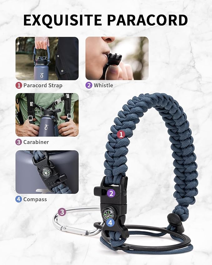 Trebo Water Bottle 40oz with Paracord Handle, Half Gallon Large Vacuum Triple - Image 4