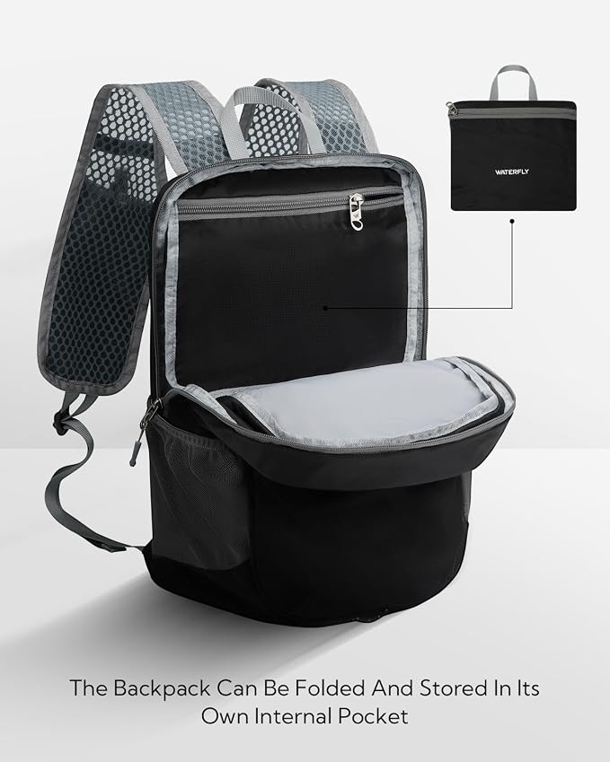 WATERFLY Packable Lightweight Small Backpack: 15L Foldable Mini Hiking Daypack - Image 4