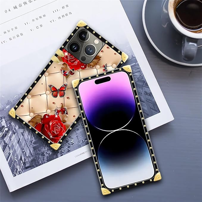 Compatible with iPhone 14 Pro Max Case, Shining Red Rose Butterfly Leather - Image 6