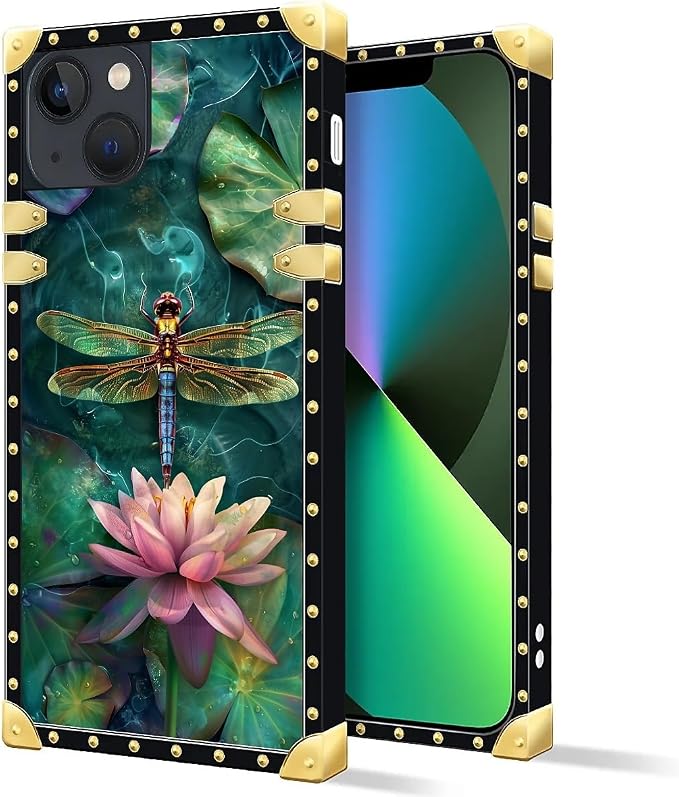Compatible with iPhone 13 Case, Colourful Dragonfly Pink Lily Pads Luxury - Image 2