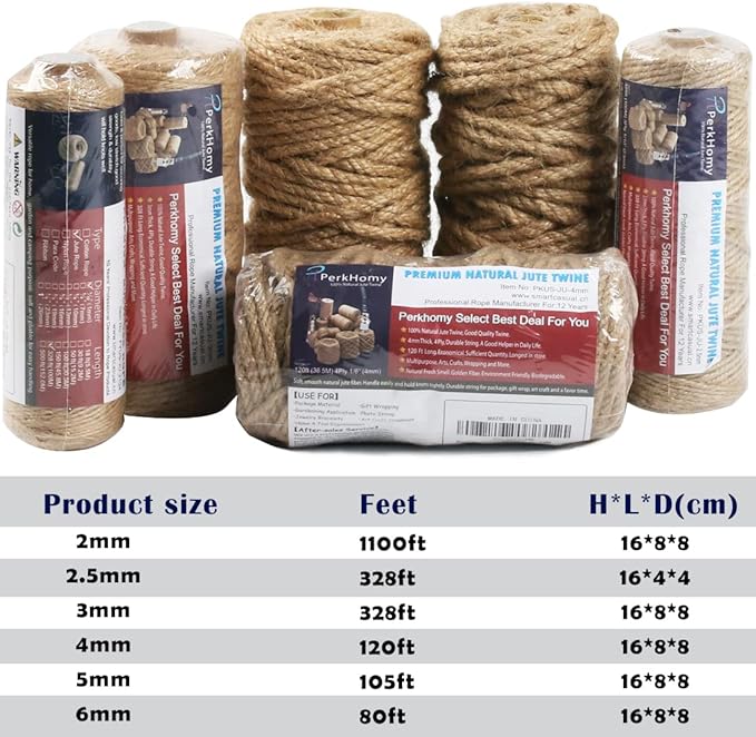 PerkHomy 5mm Jute Rope 105 Feet Twisted Heavy Duty and Thick Twine Rope - Image 6