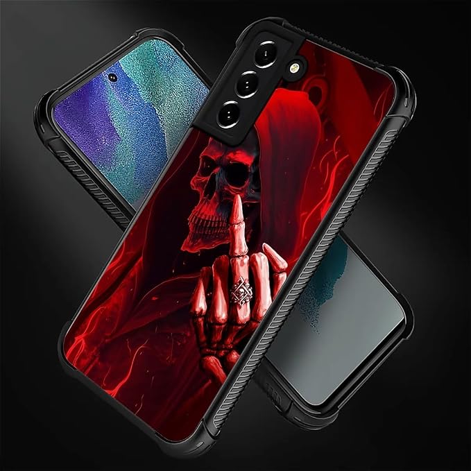 for Samsung Galaxy S21 FE Case, Gestures Funny Skull Pattern Graphic Design - Image 5