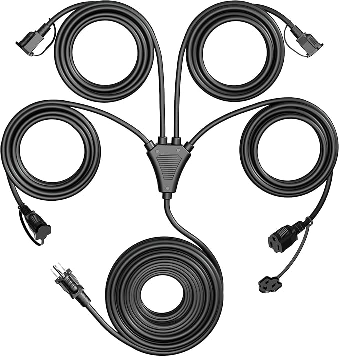 Eversimpleinc Black 1 to 4 Splitter Extension Cord, 3 Prong Plug by EversimpleInc