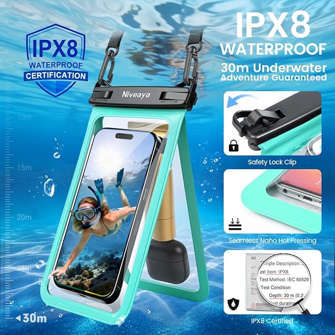 Niveaya Double Space Waterproof Phone Pouch, IPX8 Phone Case - Image 2