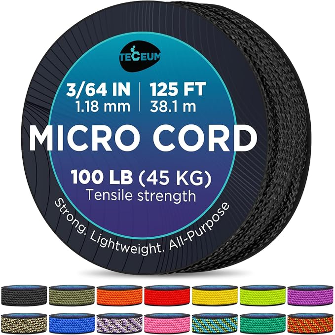 TECEUM Micro Paracord – 1.18 mm X 125 ft – Micro Utility Cord – Thin Braided by TECEUM