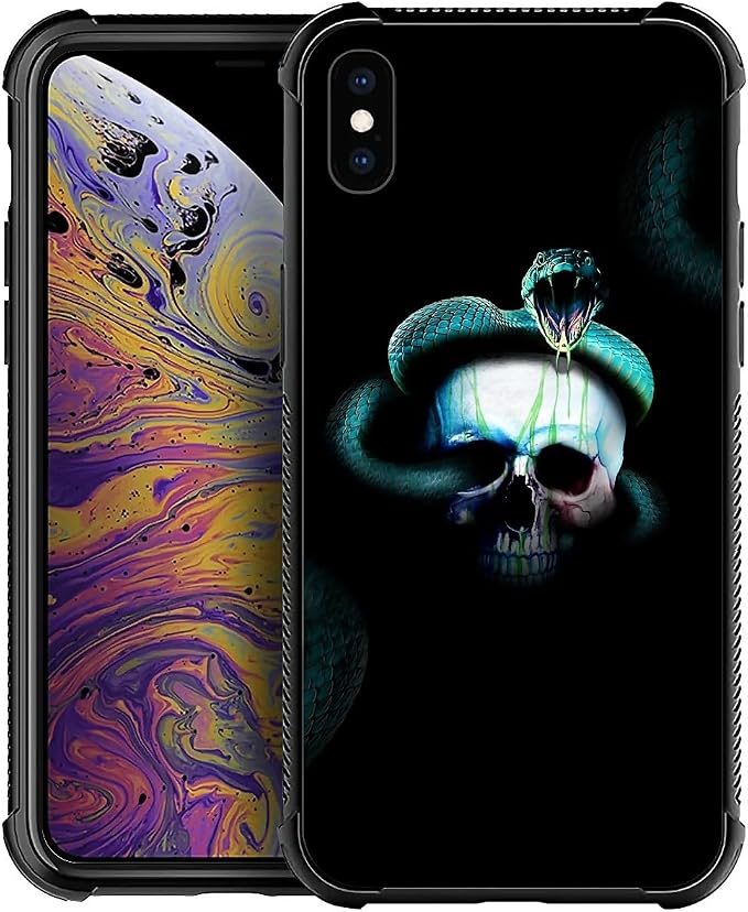 for iPhone Xs Max Case, Skeleton Winding Snake Pattern Graphic Design Girl Boy by FKBRCL4U