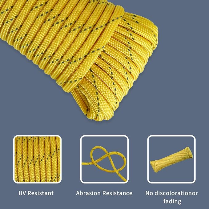 Paracord Rope, Reflective III Parachute Cord 7 Strand Core 550lb, 100ft Yellow - Image 4
