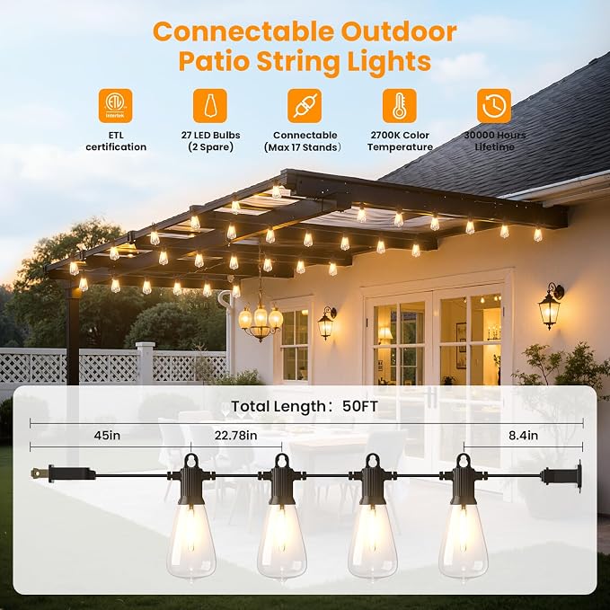 ZOTOYI Outdoor String Lights，50FT Patio Lights - Image 3