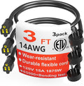 HUANCHAIN 14 Gauge 3 Feet Flat Plug Extension Cord Black Indoor Outdoor by huanchain