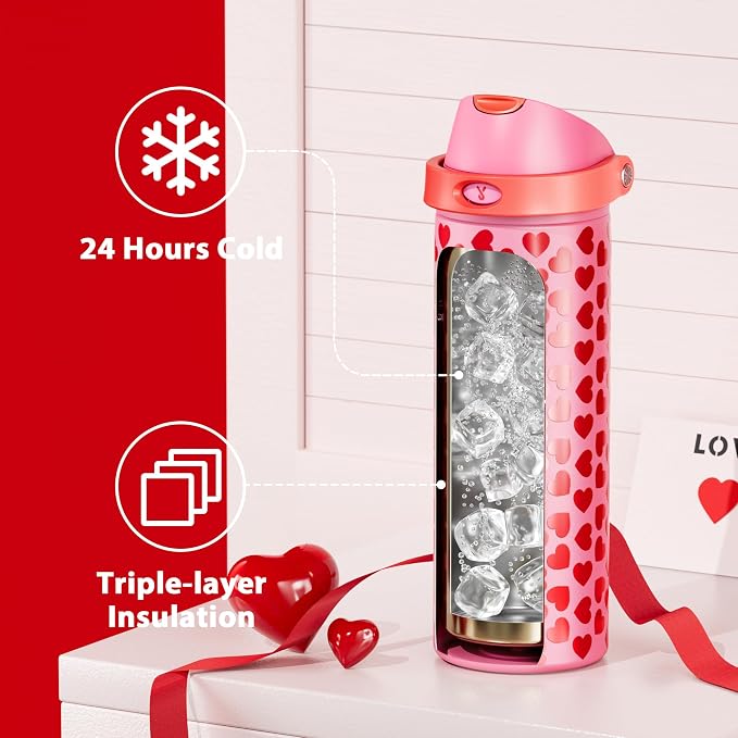 24 oz Valentine's Day Water Bottle: Meoky Stainless Steel Heart Water Bottle - Image 3