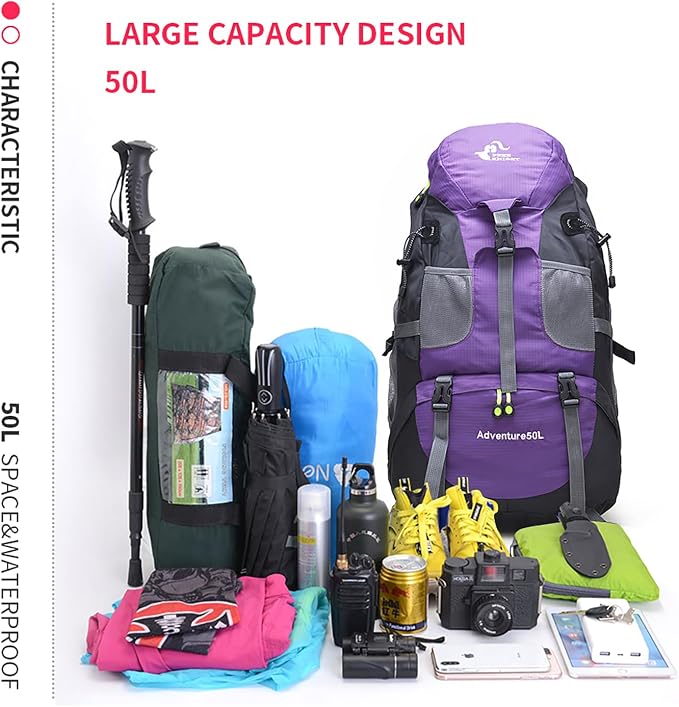 Bseash 50L Hiking Backpack, Water Resistant Lightweight Outdoor Sport Daypack - Image 9