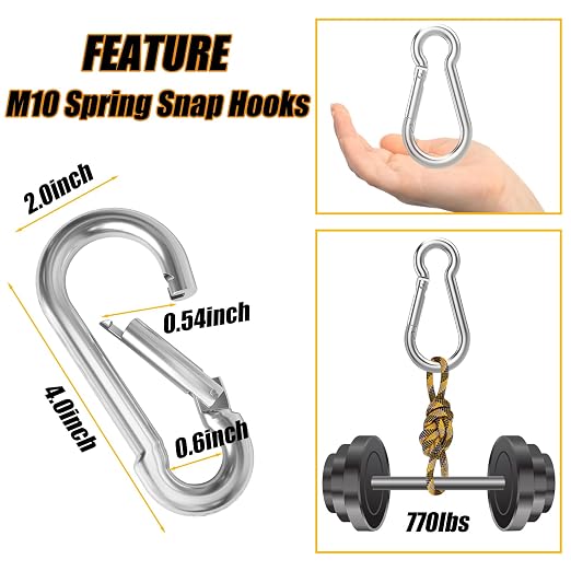EPHECH 20PCS 4" Heavy Duty Spring Snap Hook, M10 3/8" Galvanized Steel Snap - Image 2