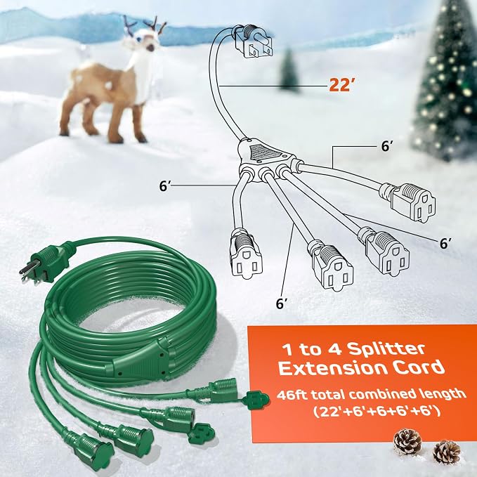 Eversimpleinc 1 to 4 Splitter Extension Cord, 3 Prong Plug - Image 2