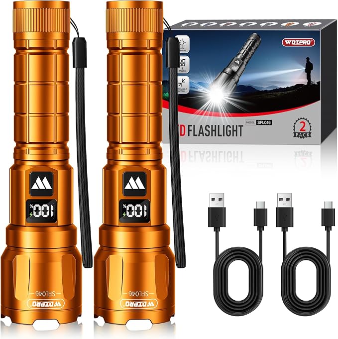 WdtPro LED Rechargeable Flashlight 2 Pack, Super Bright Zoomable 6000 Lumens - Image 8