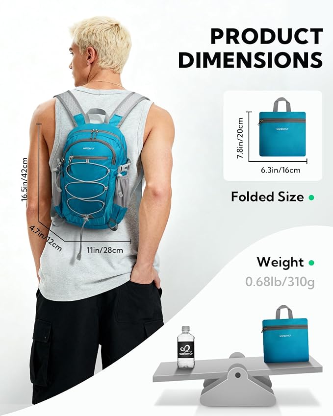 WATERFLY Small Lightweight Packable Backpack: 15L Mini Ultra Light Foldable - Image 6