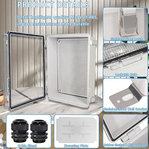 Zulkit Junction Box, IP67 Waterproof Electrical Box Hinged Clear Cover - Image 4