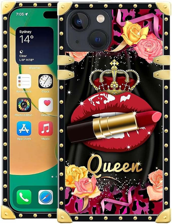 Compatible with iPhone 14 Case, Queen Lip Crown Leopard Print Luxury Golden by Unknown