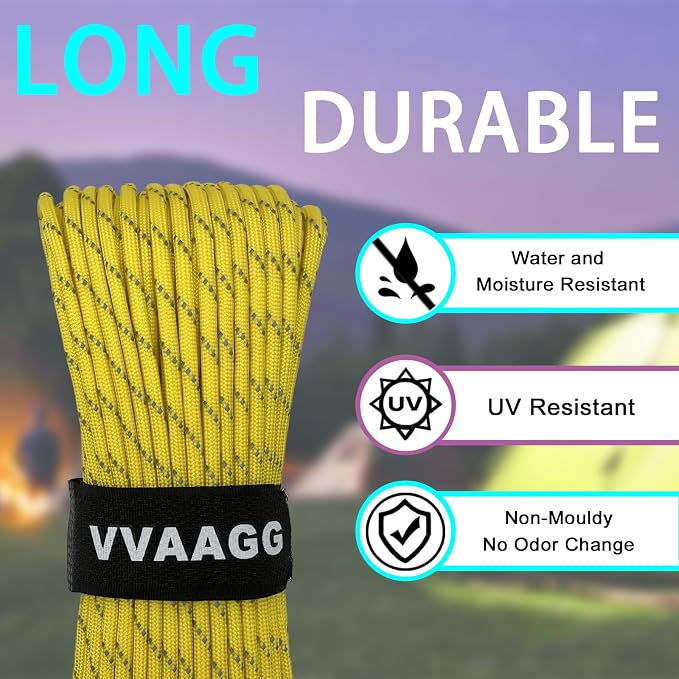 VVAAGG Reflective Paracord Rope 100FT, 7 Strand Nylon para Cord Lanyard Utility - Image 4