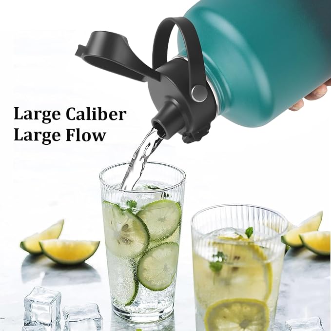 Water Bottle Insulated 32oz 40oz 64oz 128oz Straw Lid Spout Lid & 3 Lids - Image 5