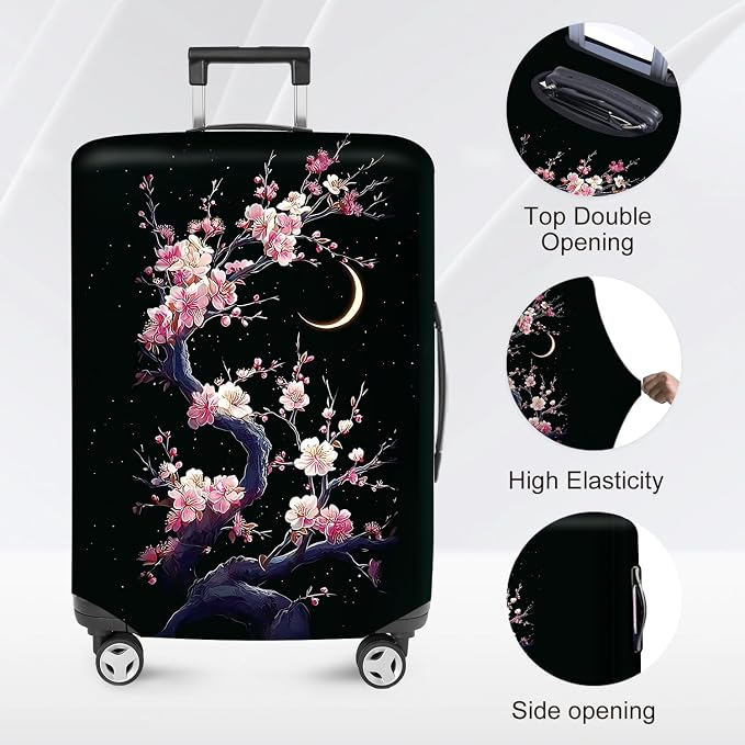 ANNA QUEEN Cherry Blossom & Moon Luggage Cover-Stretchable, Water Resistant & - Image 2