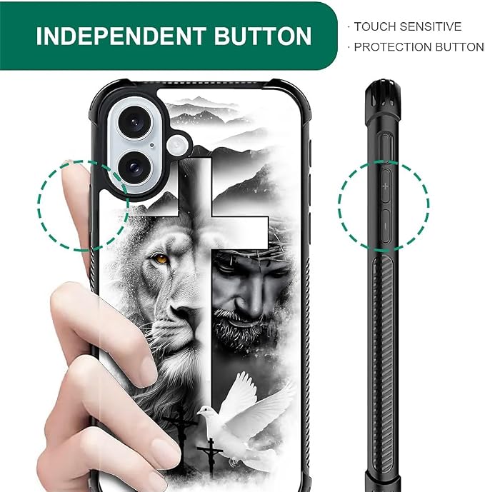 for iPhone 16 Case, Lion Cross Jesus Christ Dove Pattern Graphic Design Girl - Image 5